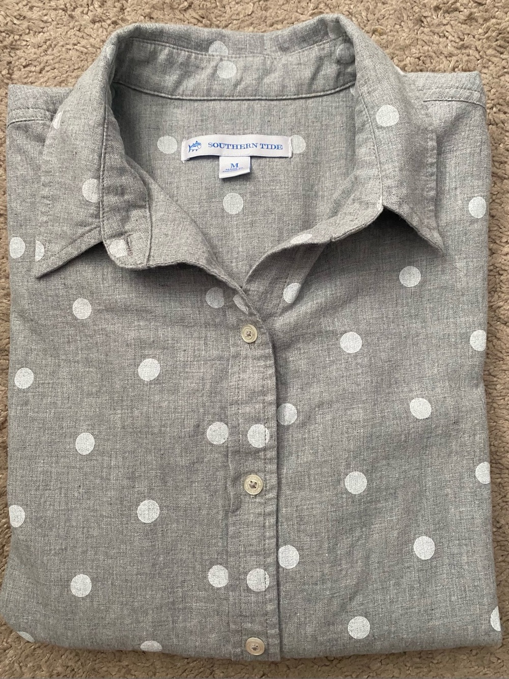 Southern Tide Woman’s M Gray Shirt with White Polka Dots